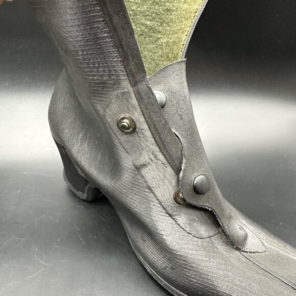 Vintage Rubber High Heel Galoshes Rain Boots 1940s Womens Size 6 USA Black - Picture 11 of 16